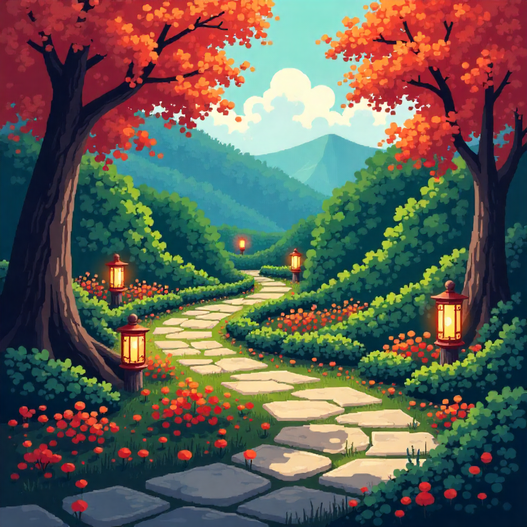 Exempel på pixlad trädgårdsplan